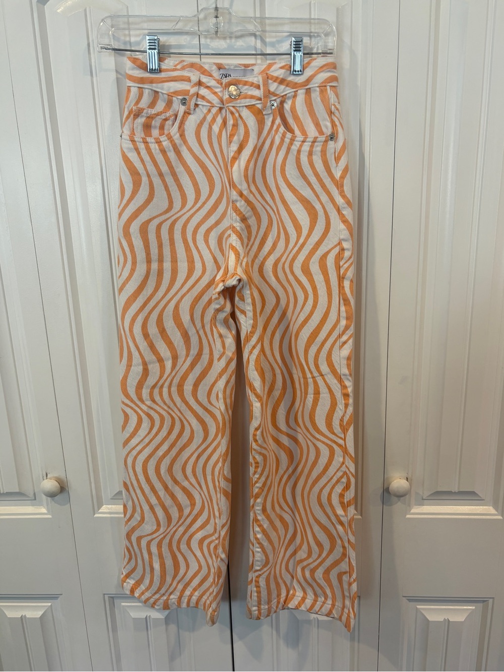 Zara white and orange wide jeans size 0
